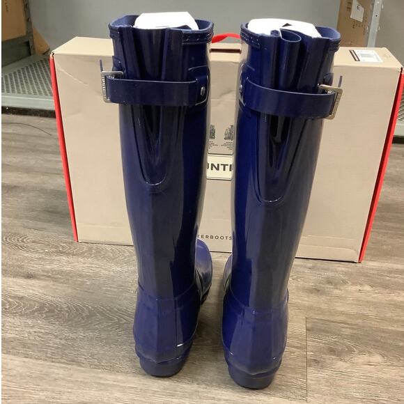 HUNTER Sz 7 Melody Blue Original Back Adjustable Gloss Rain Boots Pull On LM1-24 - Picture 6 of 10